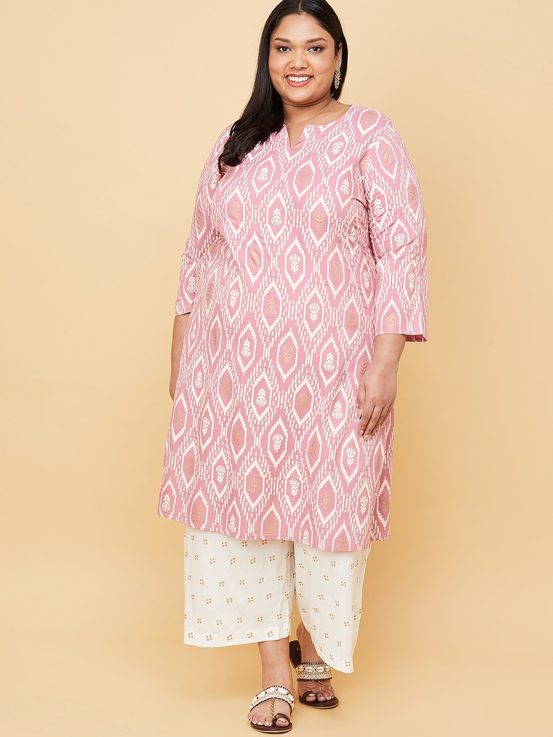 

max Women Plus Size Pink & White Printed Kurta