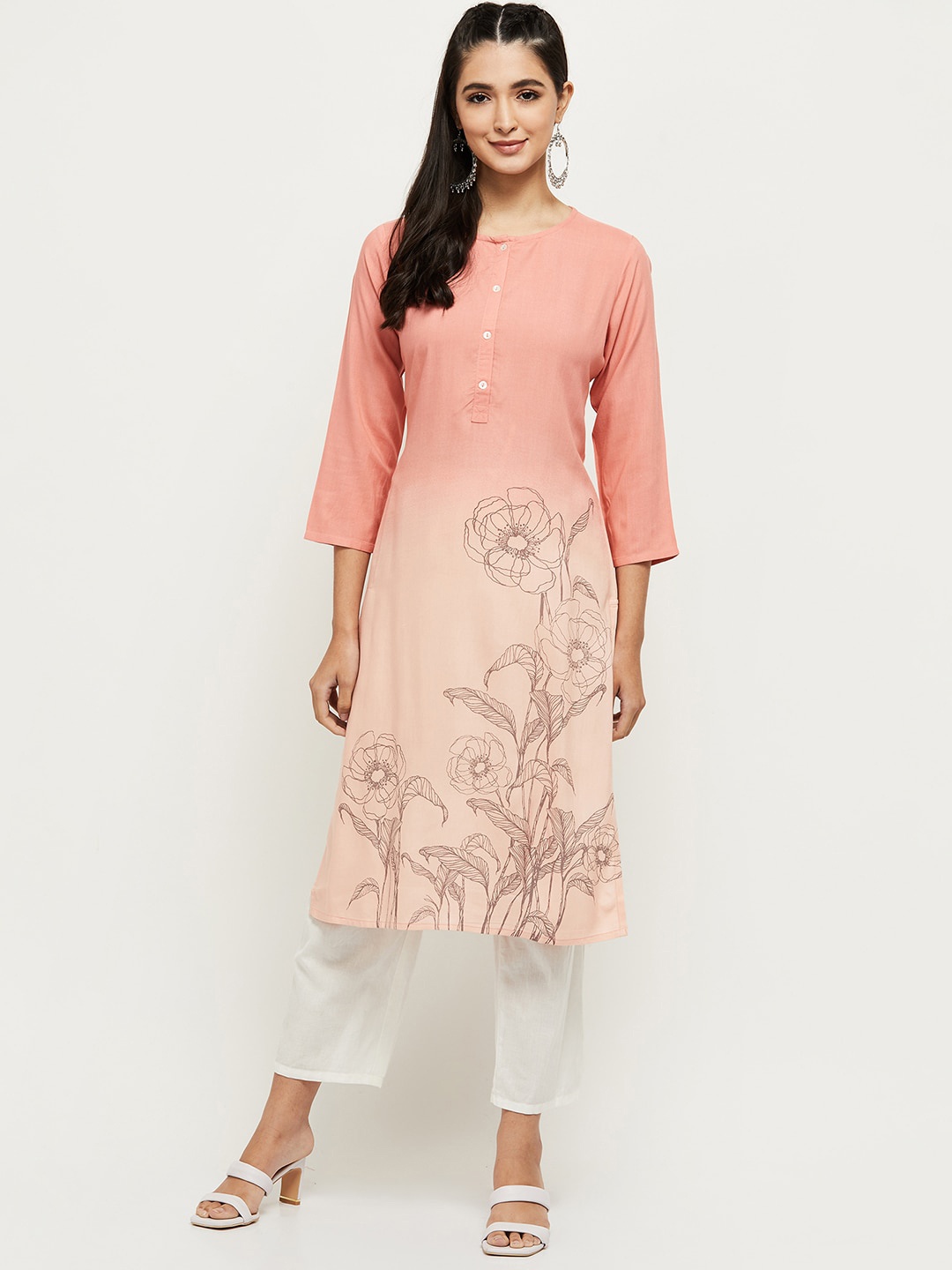 

max Women Pink Floral Printed Kurta