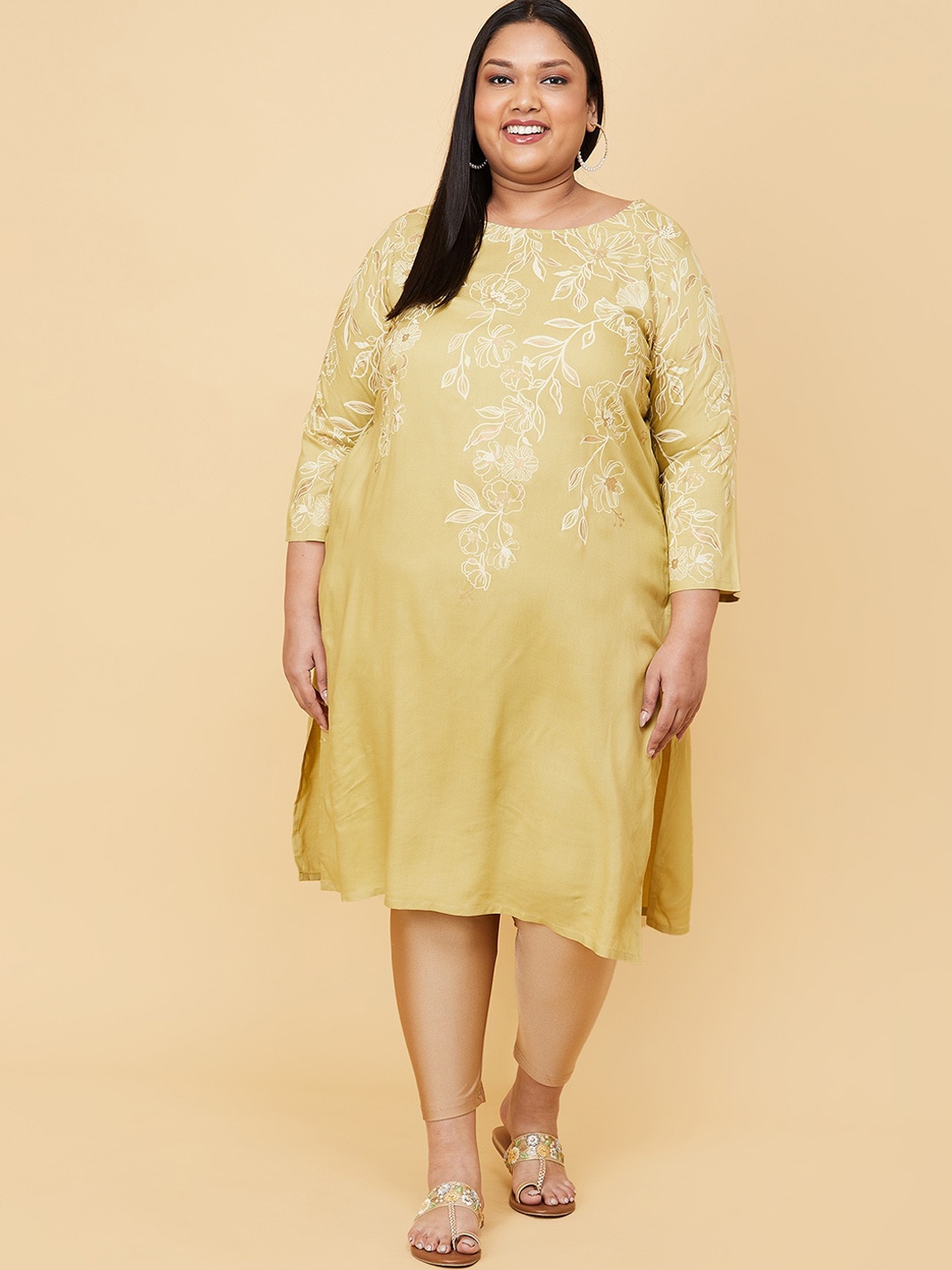 

max Plus Size Women Olive Green Floral Kurta