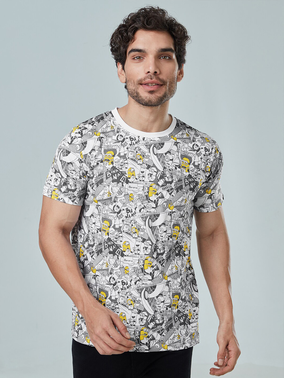 

The Souled Store Men White & Black Pure Cotton Minions Printed T-shirt