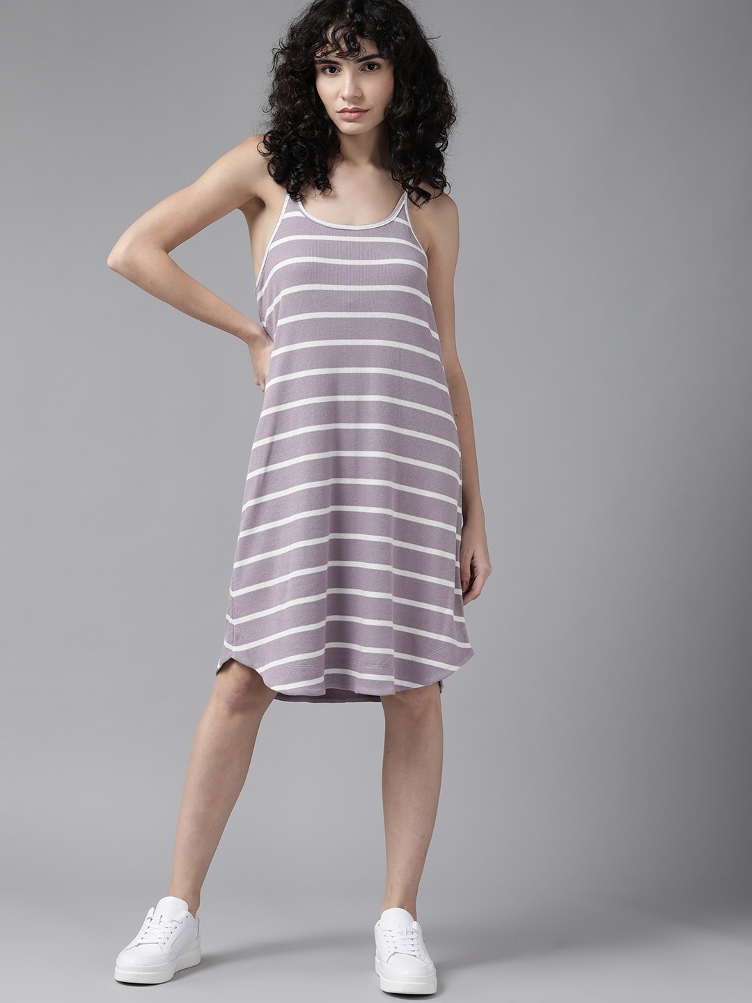 

Roadster Lavender & White Striped A-Line Dress