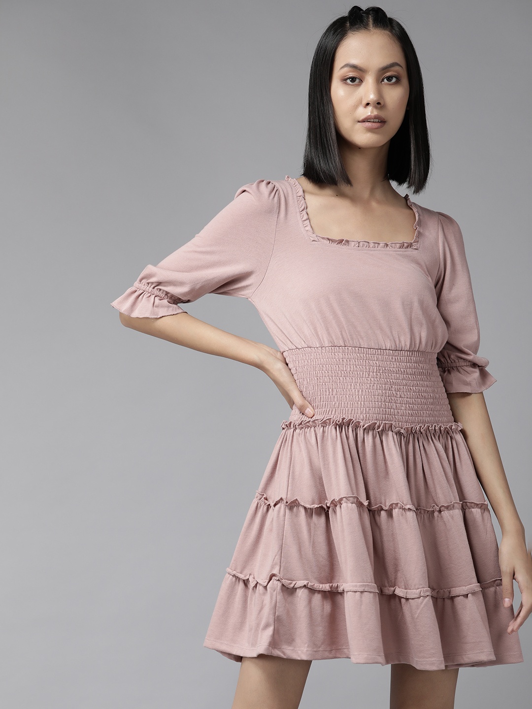 

The Roadster Lifestyle Co. Mauve Solid Tiered A-Line Dress