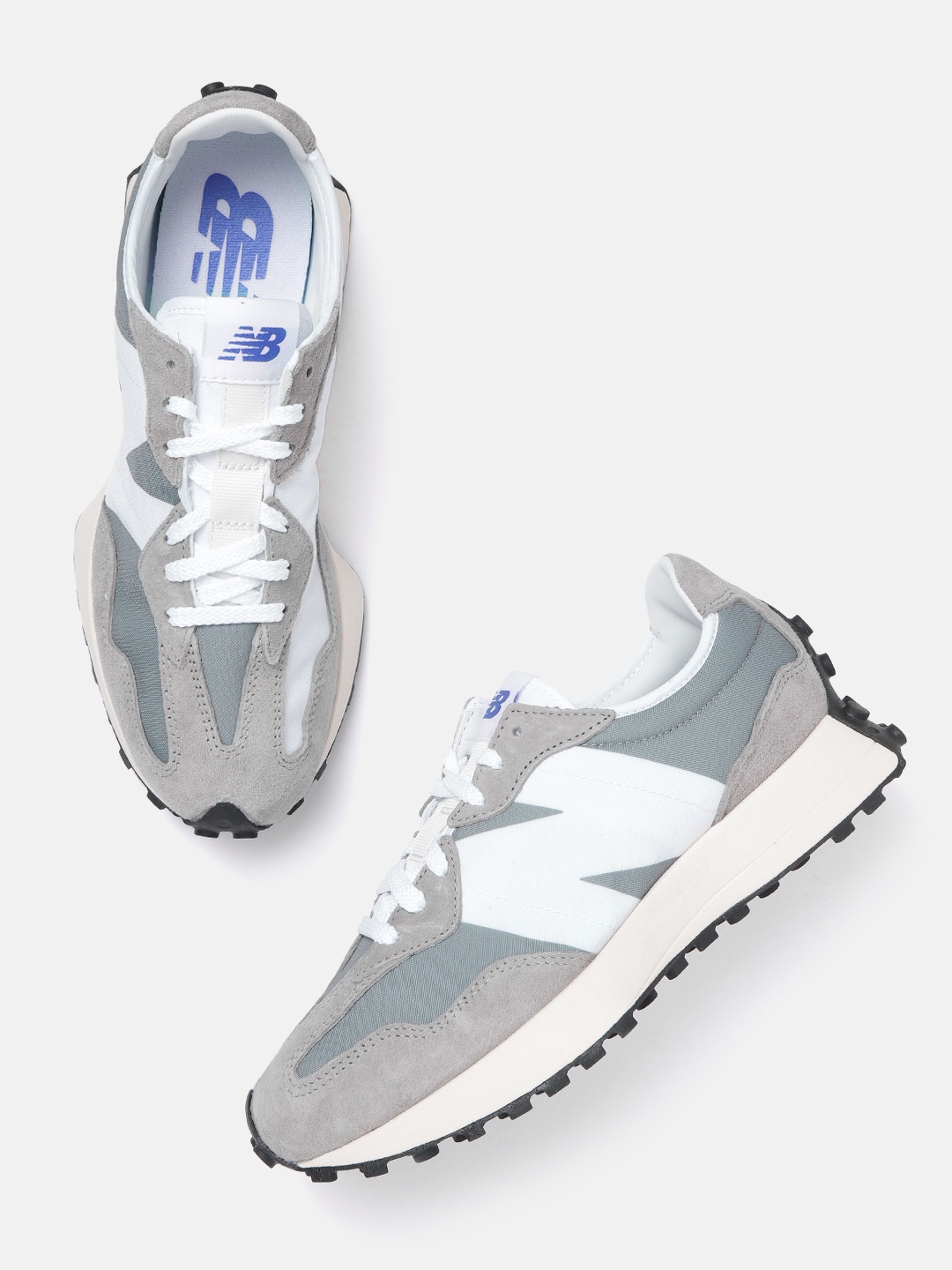 

New Balance Men White & Grey Colourblocked Suede Sneakers