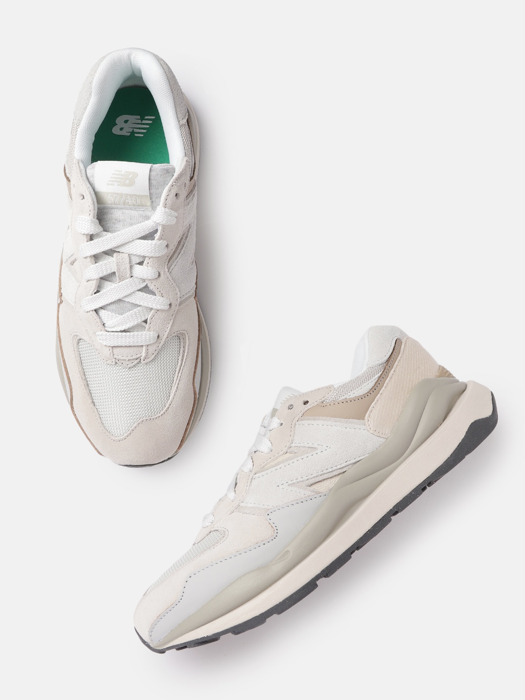 

New Balance Men Cream-Coloured & Grey Colourblocked Suede Sneakers