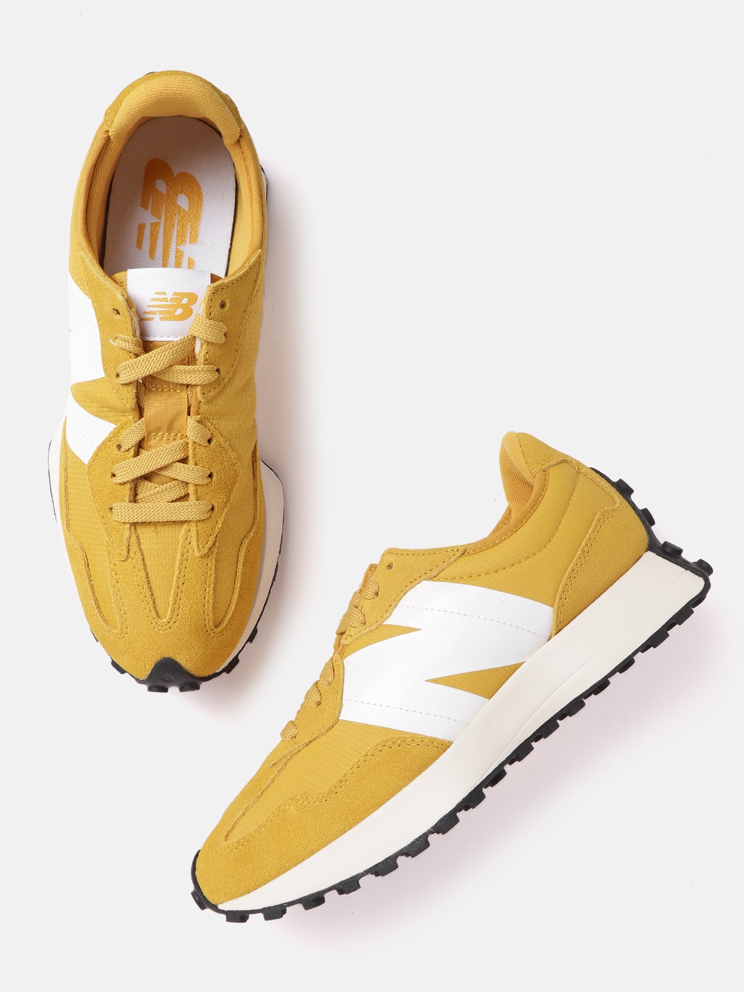 

New Balance Men Mustard Yellow & Cream-Coloured Colourblocked Suede Sneakers