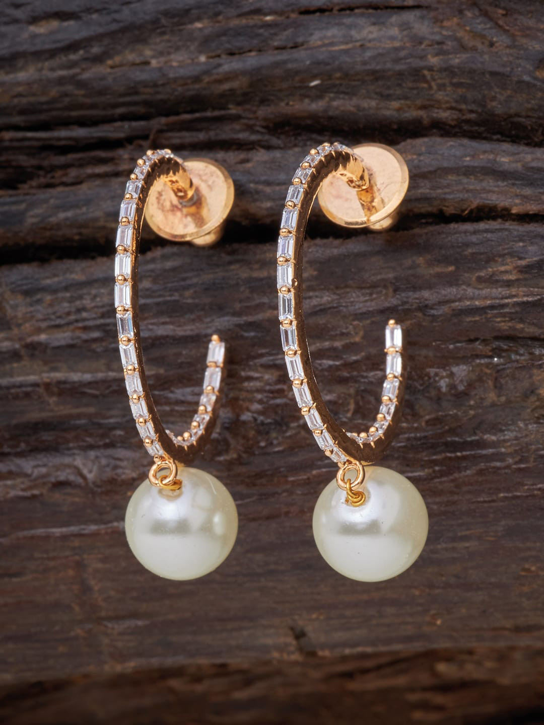 

Kushal's Fashion Jewellery White Circular Half Hoop Earrings