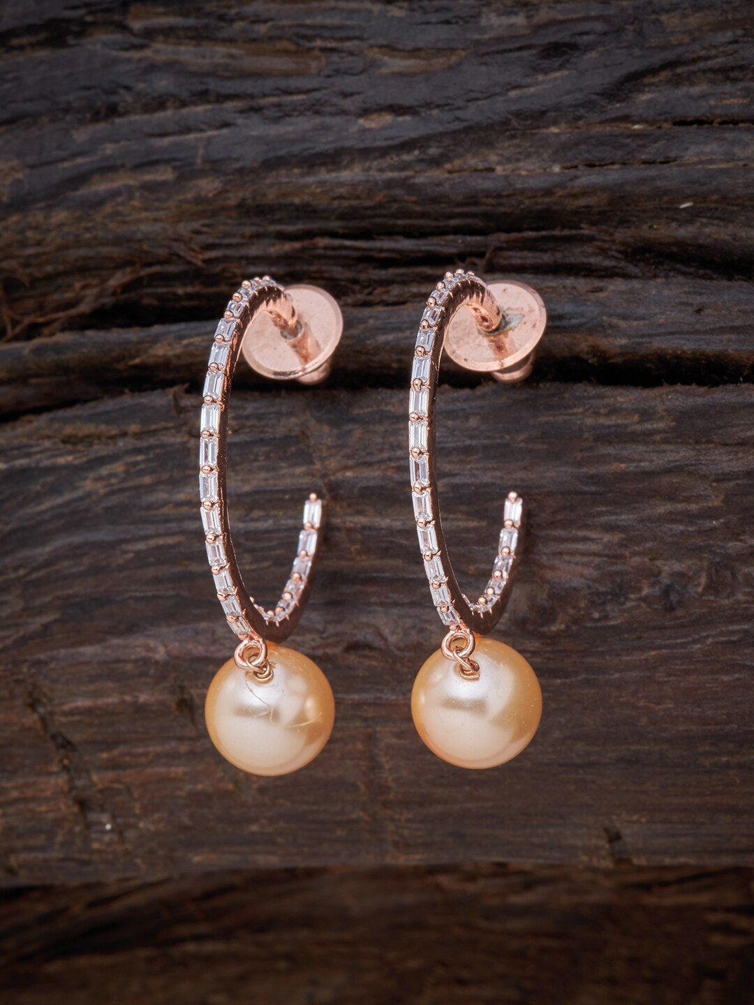 

Kushal's Fashion Jewellery Rose-Gold Plated White Circular Half Hoop Earrings