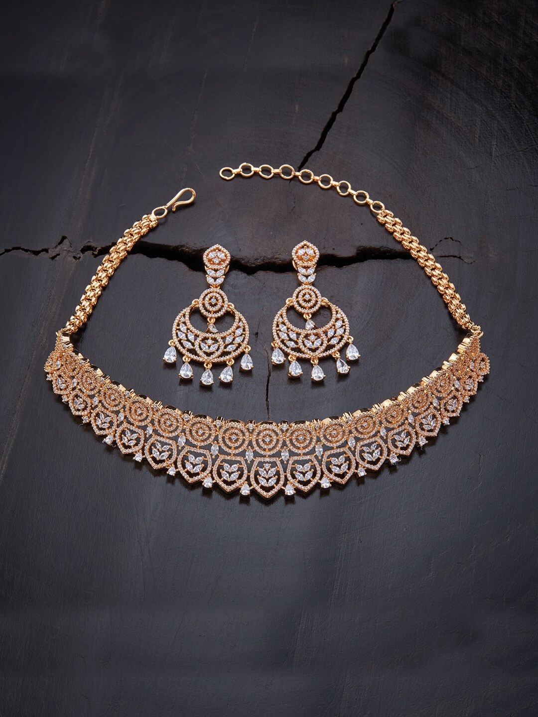 

Kushal's Fashion Jewellery Gold-Plated White Cubic Zirconia Jewellery Set