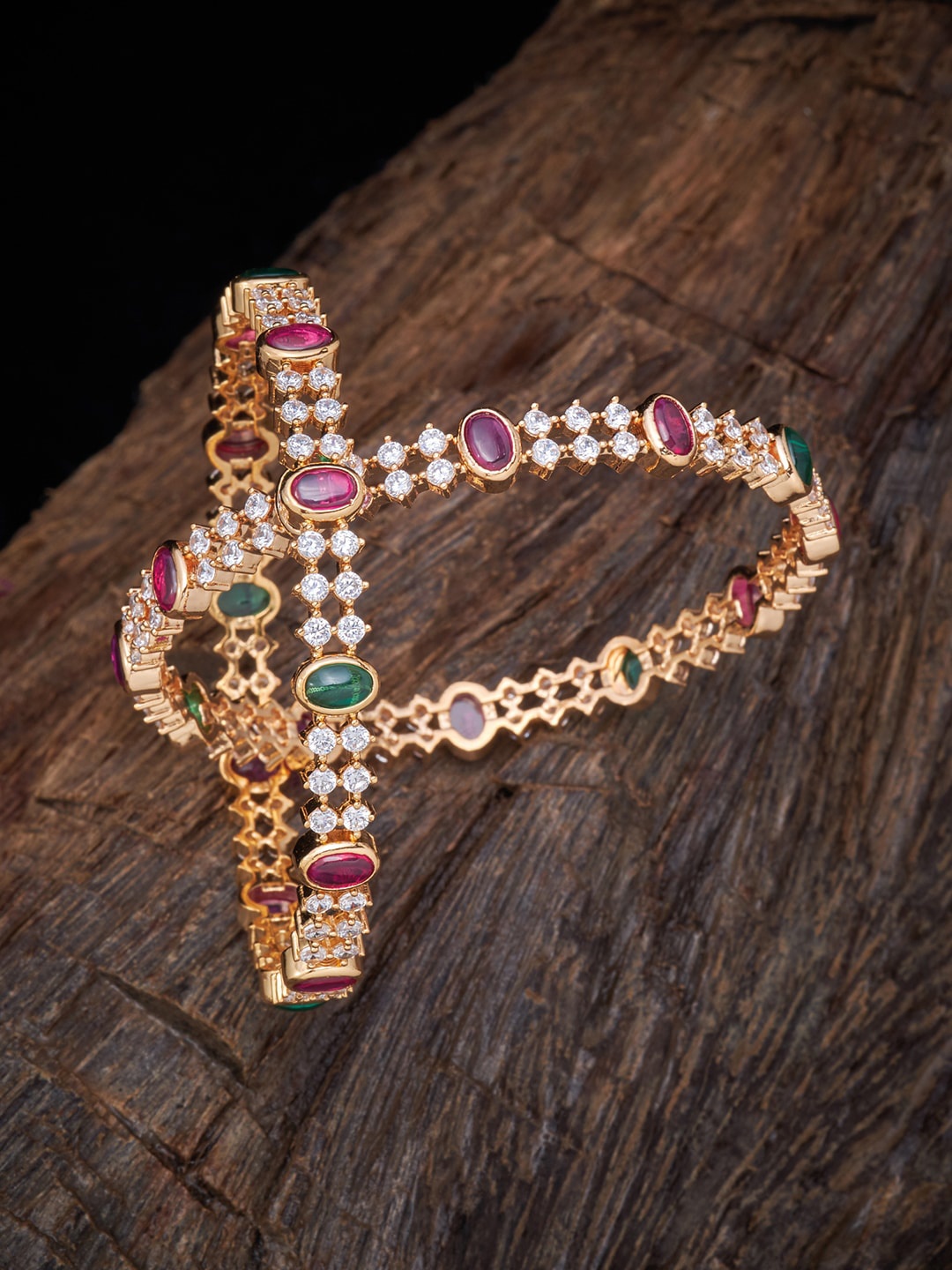 

Kushal's Fashion Jewellery Set of 2 Gold-Plated Stone Studded Bangles