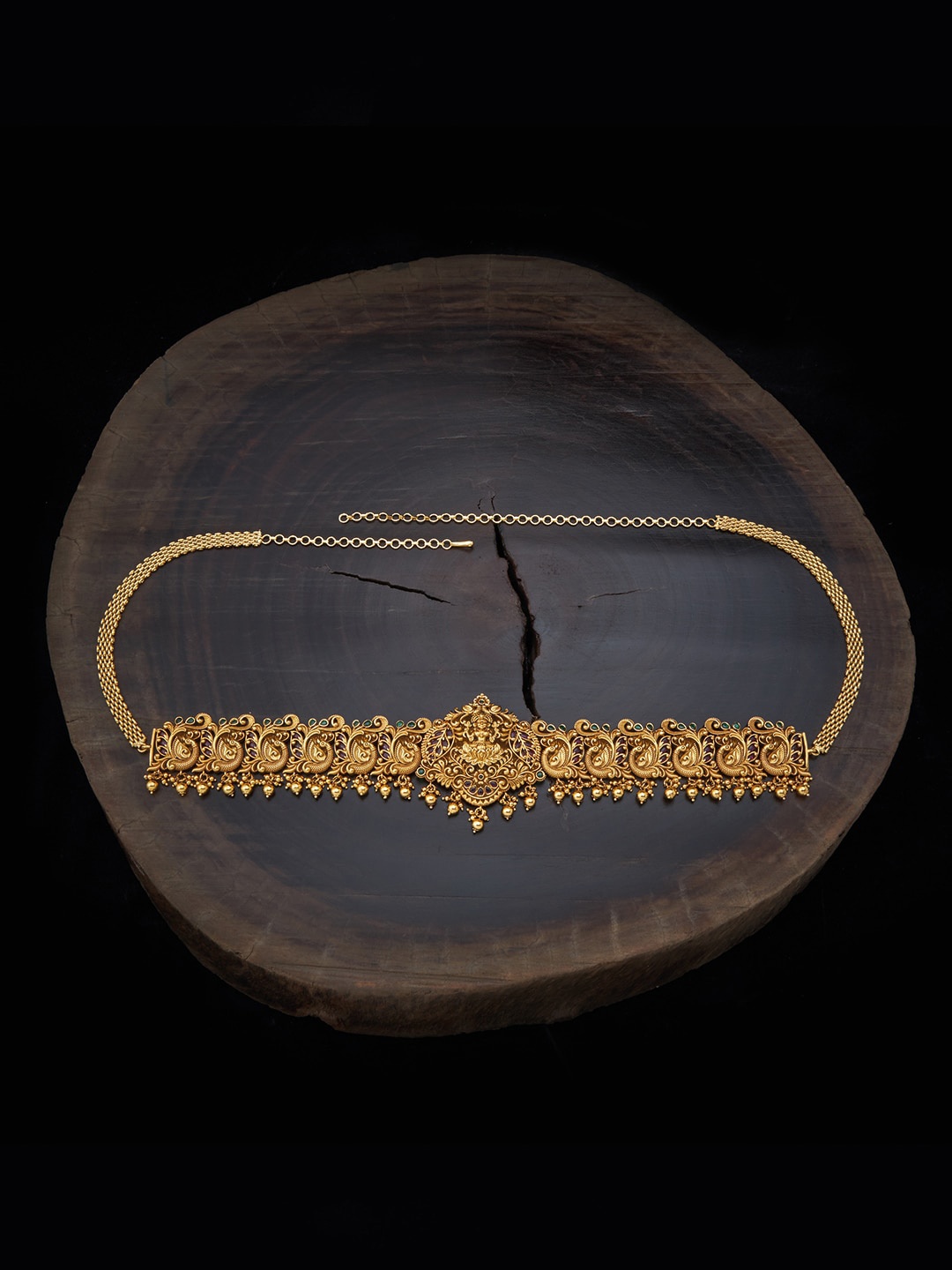

Kushal's Fashion Jewellery Gold-Toned Red & Green Stone-Studded & Beaded Waist Chain