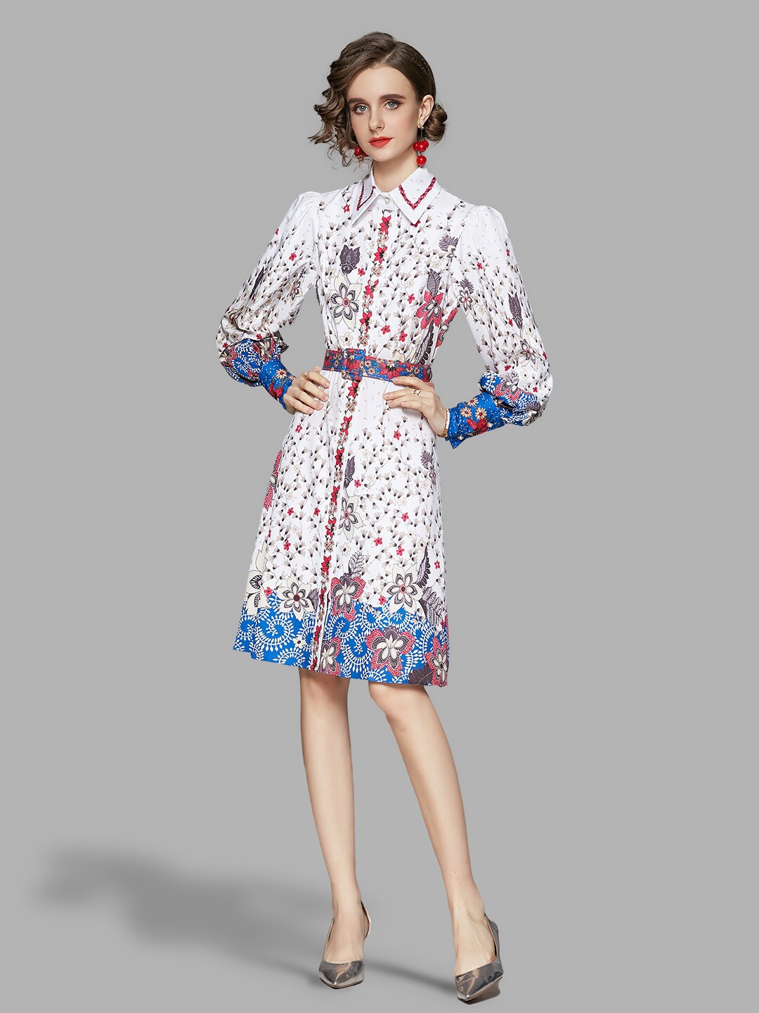 

JC Collection Women White Floral Shirt Dress