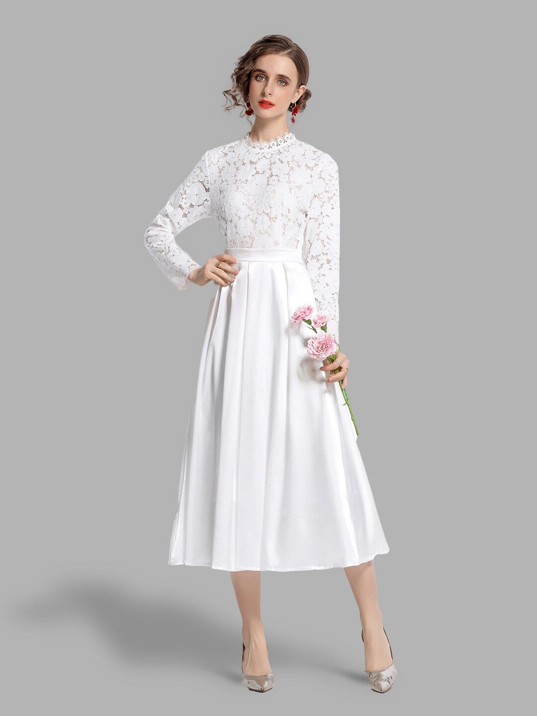 

JC Collection Women White Floral Net Midi Dress