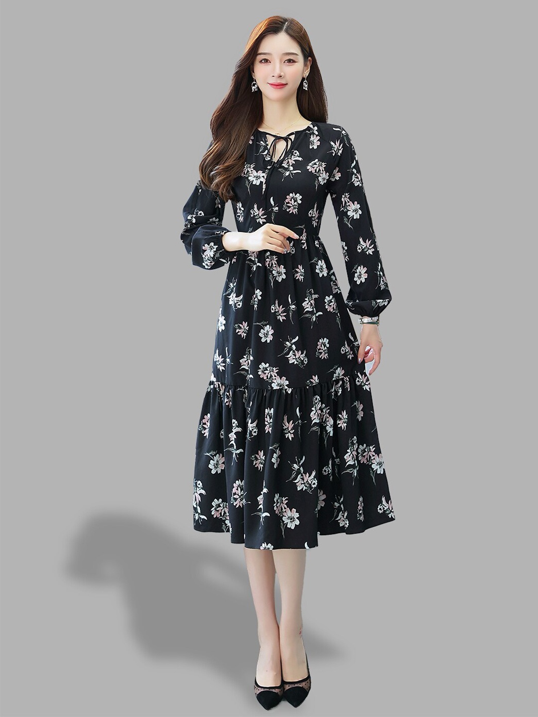 

JC Collection Women Black Floral Midi Dress