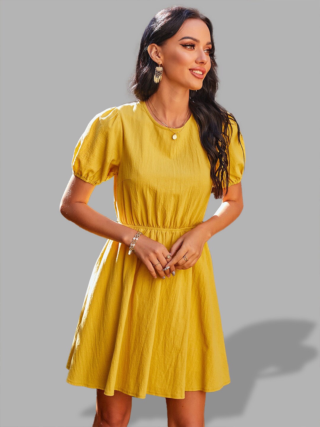 

JC Collection Women Yellow Solid A-Line Dress