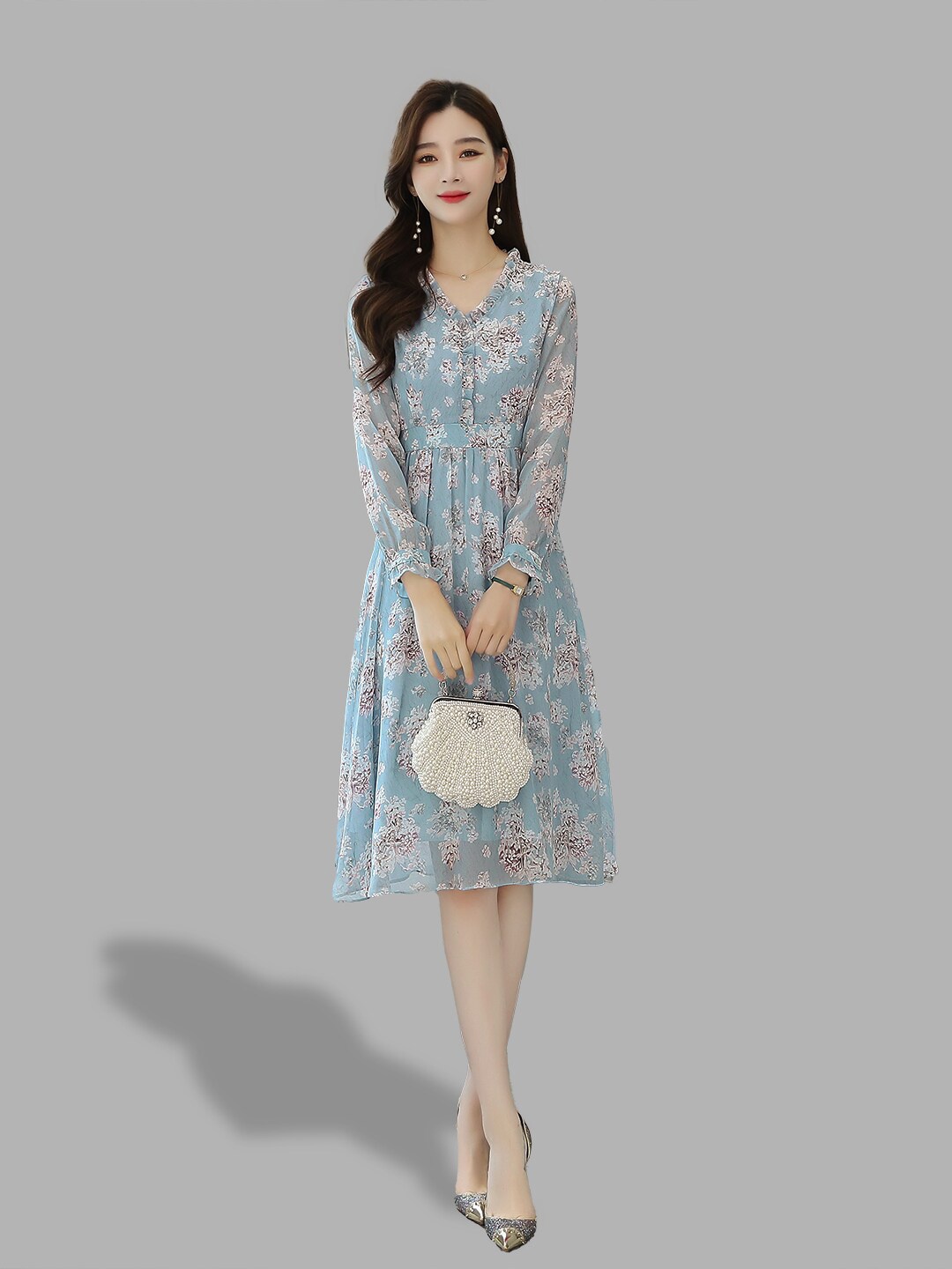 

JC Collection Women Blue Floral A-Line Midi Dress
