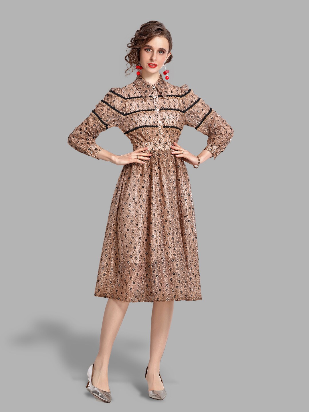 

JC Collection Khaki & Black Floral Midi Dress