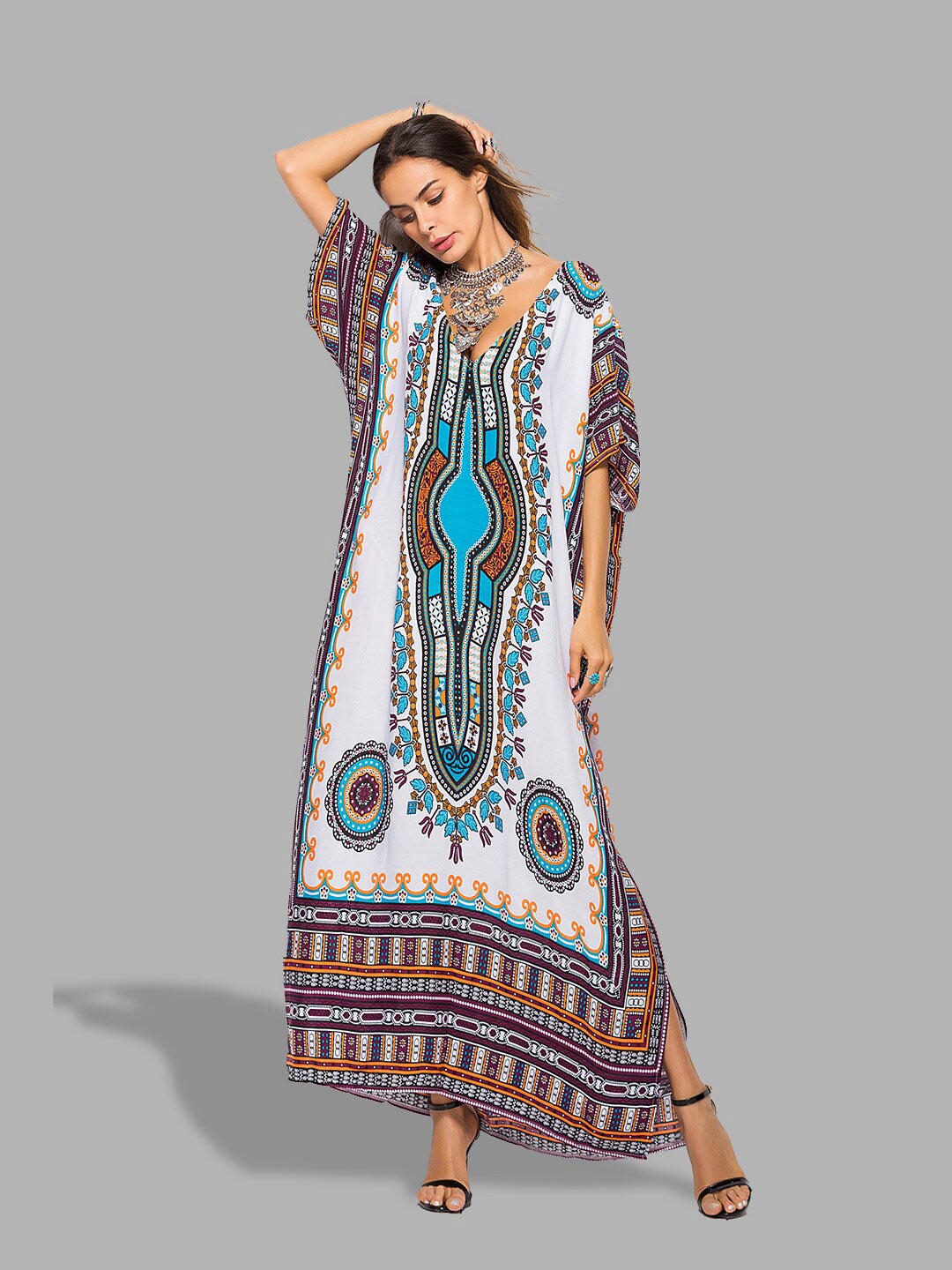 

JC Collection White Ethnic Motifs Kaftan Maxi Dress