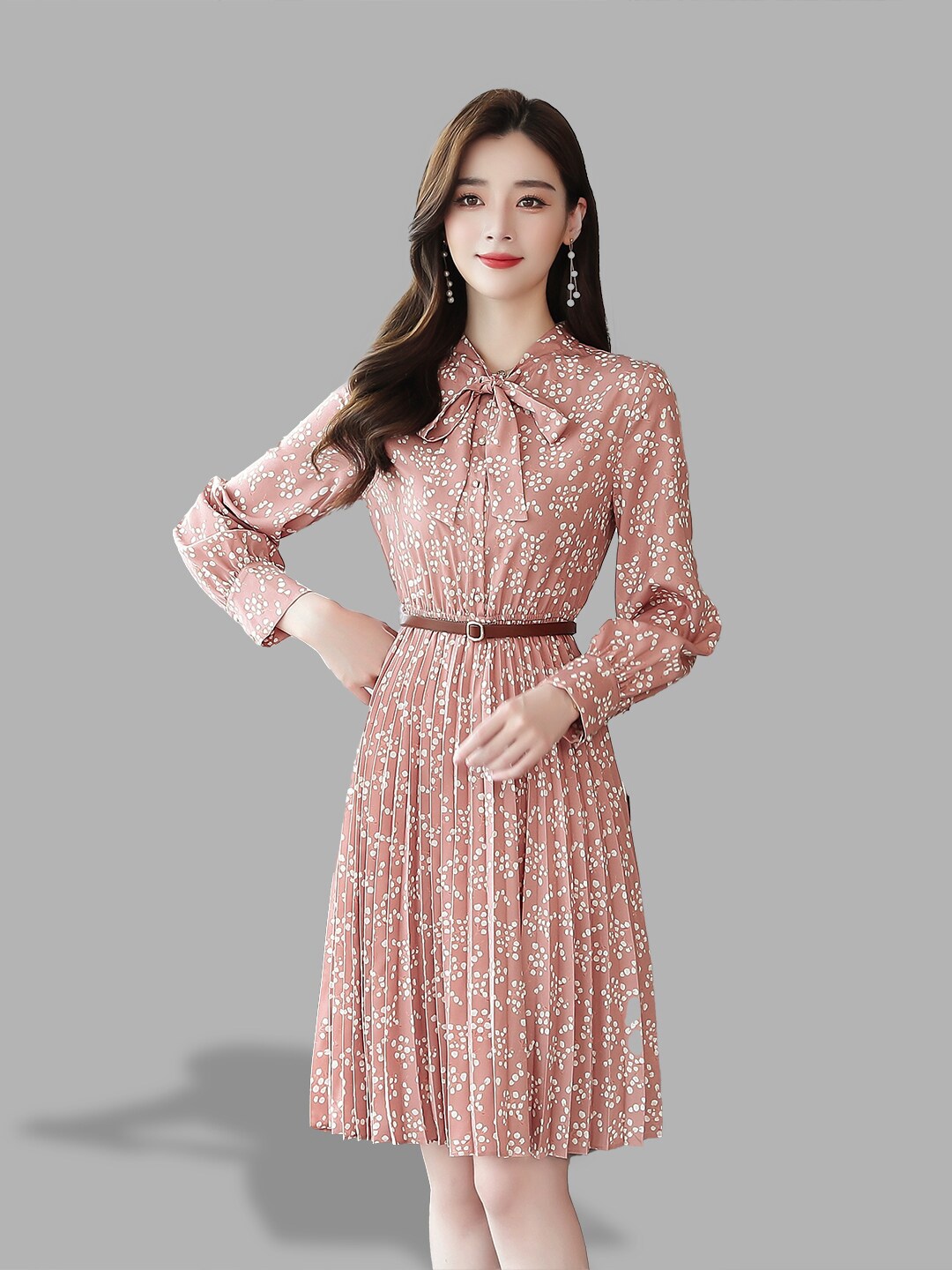 

JC Collection Pink Floral Tie-Up Neck Dress