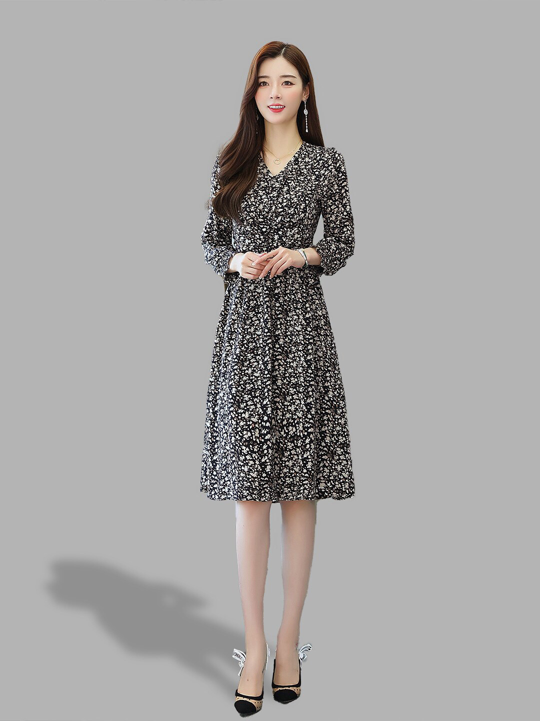

JC Collection Black & White Floral Fit & Flare Dress