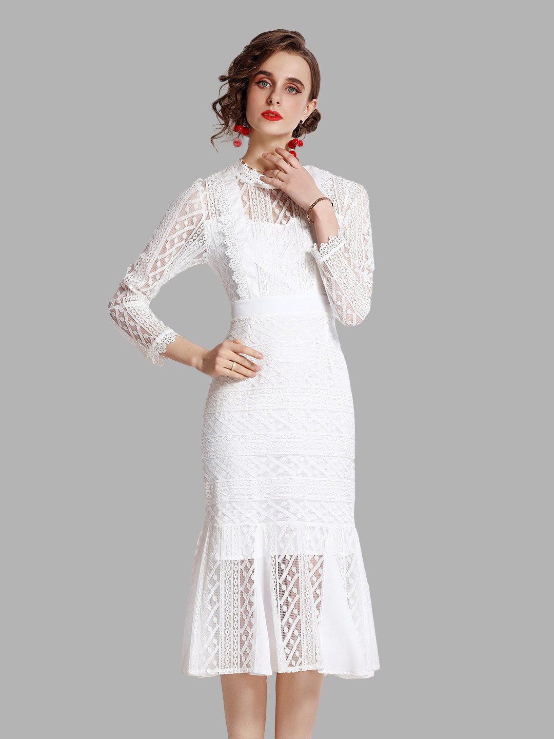 

JC Collection Women White Net Sheath Midi Dress