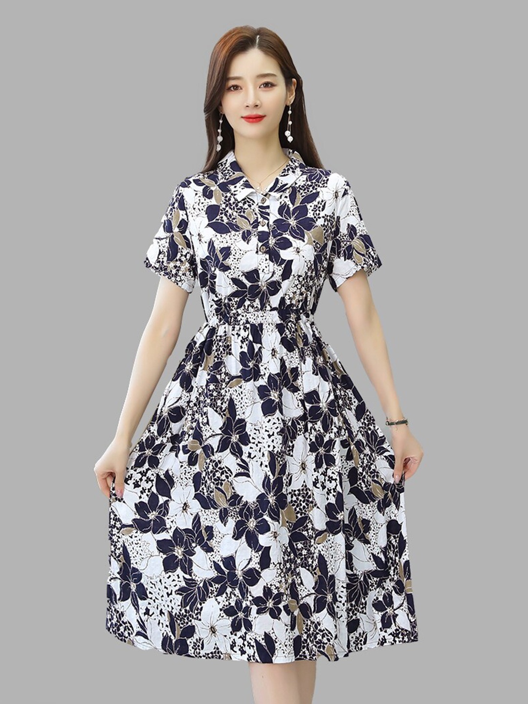

JC Collection Women Navy Blue Floral Midi Dress