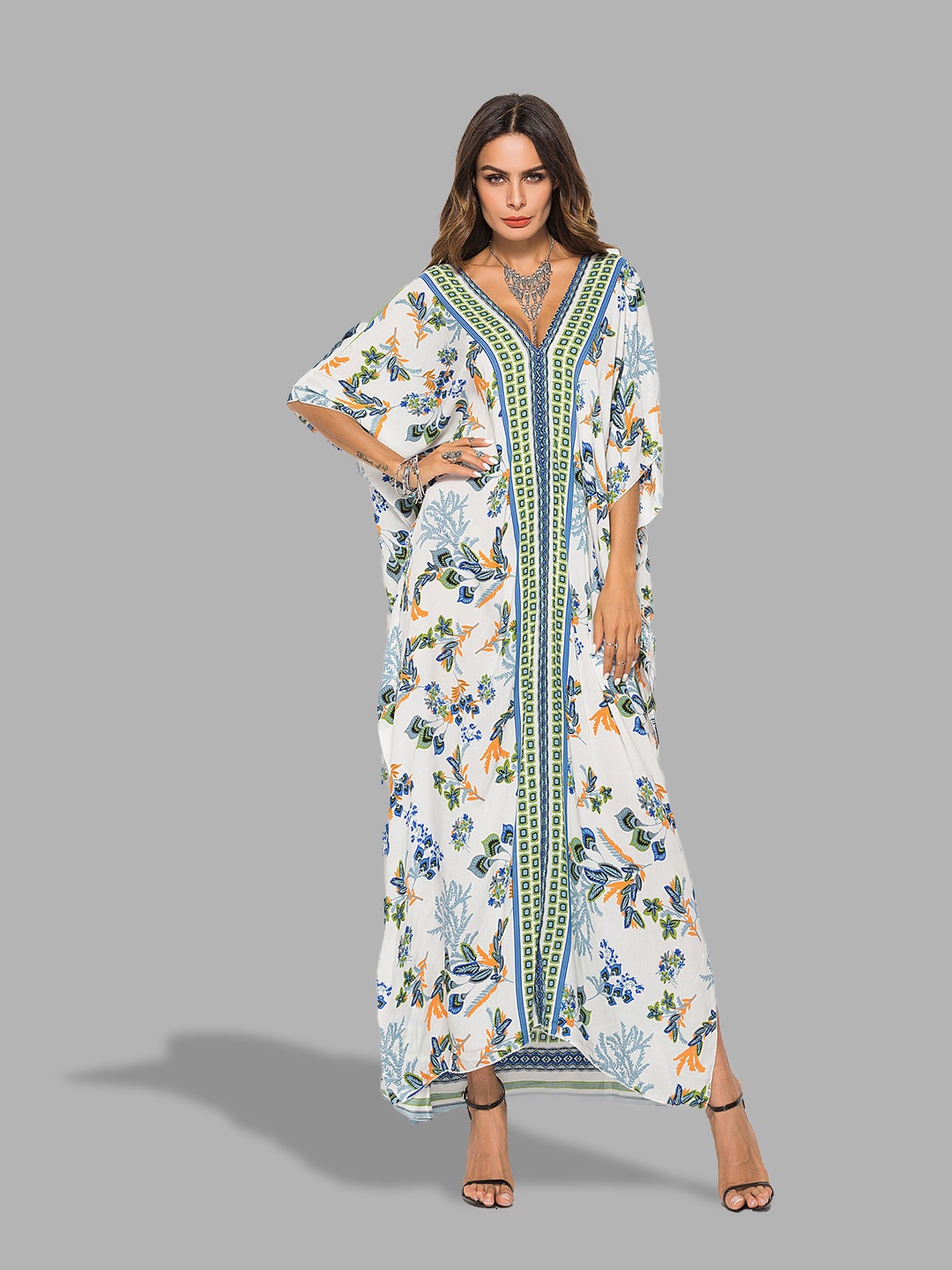 

JC Collection Women Green Floral Kaftan Maxi Dress