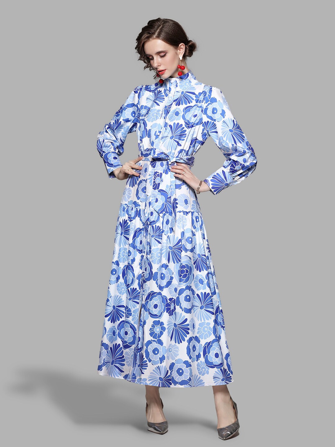 

JC Collection Women Blue Floral Shirt Maxi Dress
