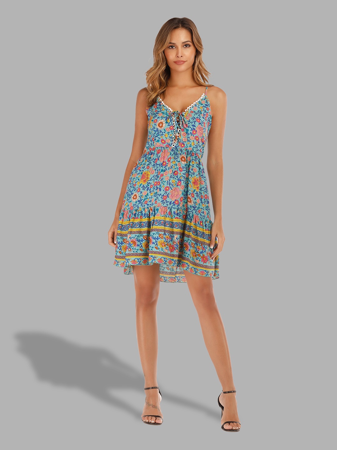 

JC Collection Women Green Floral A-Line Dress
