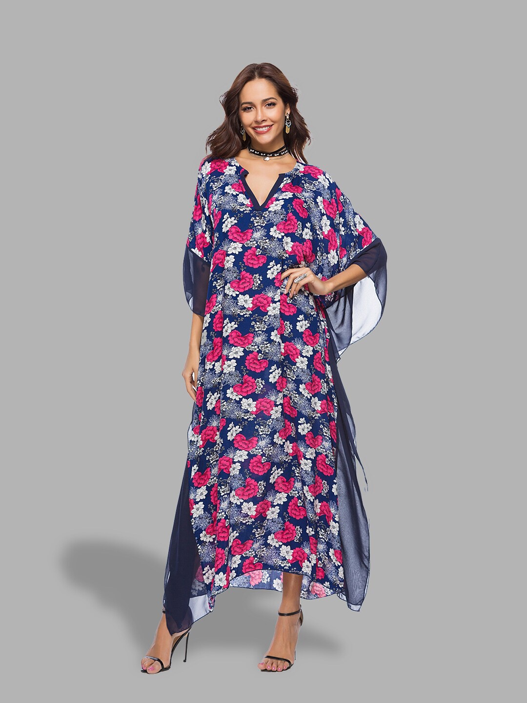 

JC Collection Red & Blue Floral Kaftan Maxi Dress