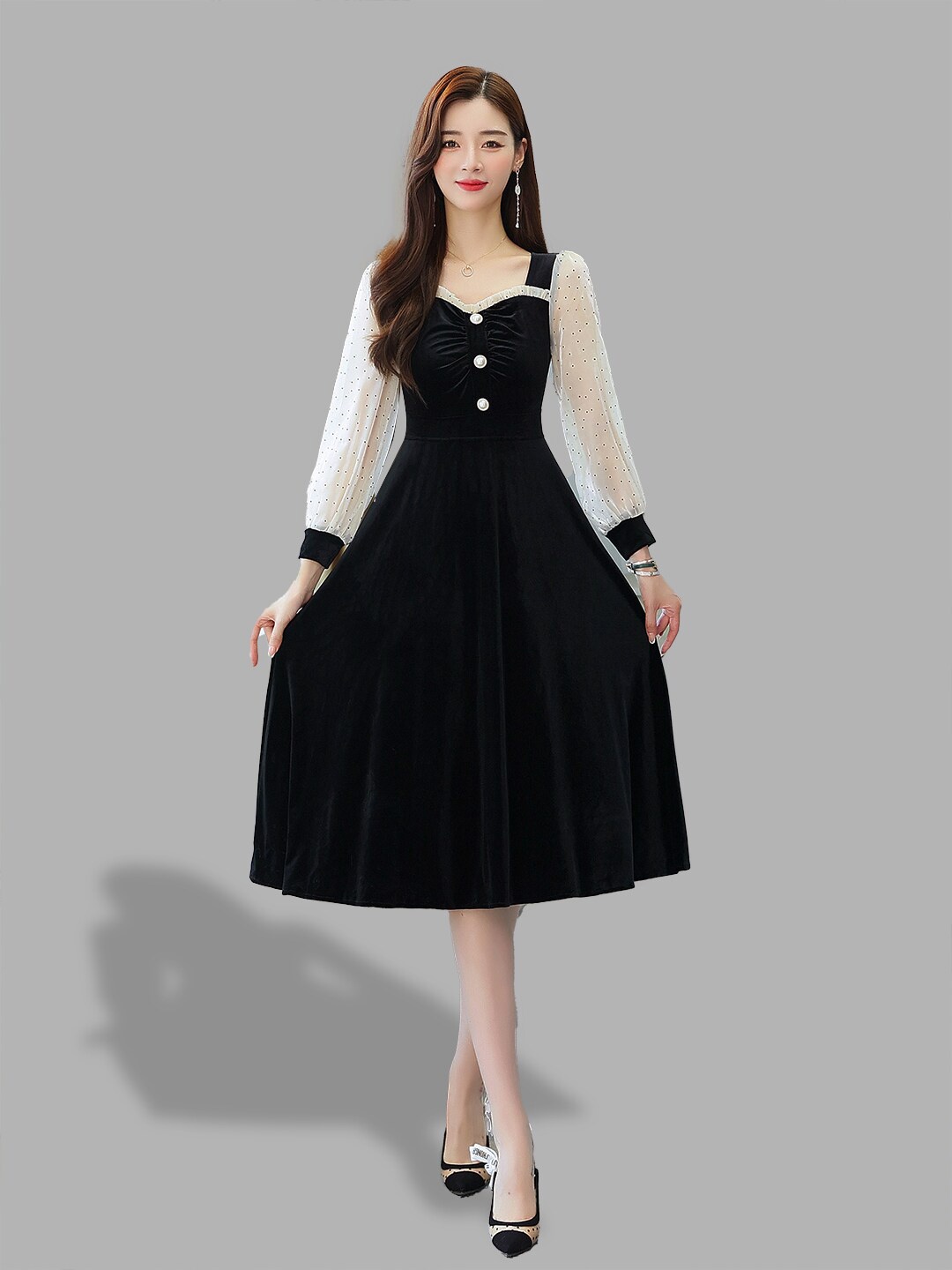 

JC Collection Women Black & White Midi Dress