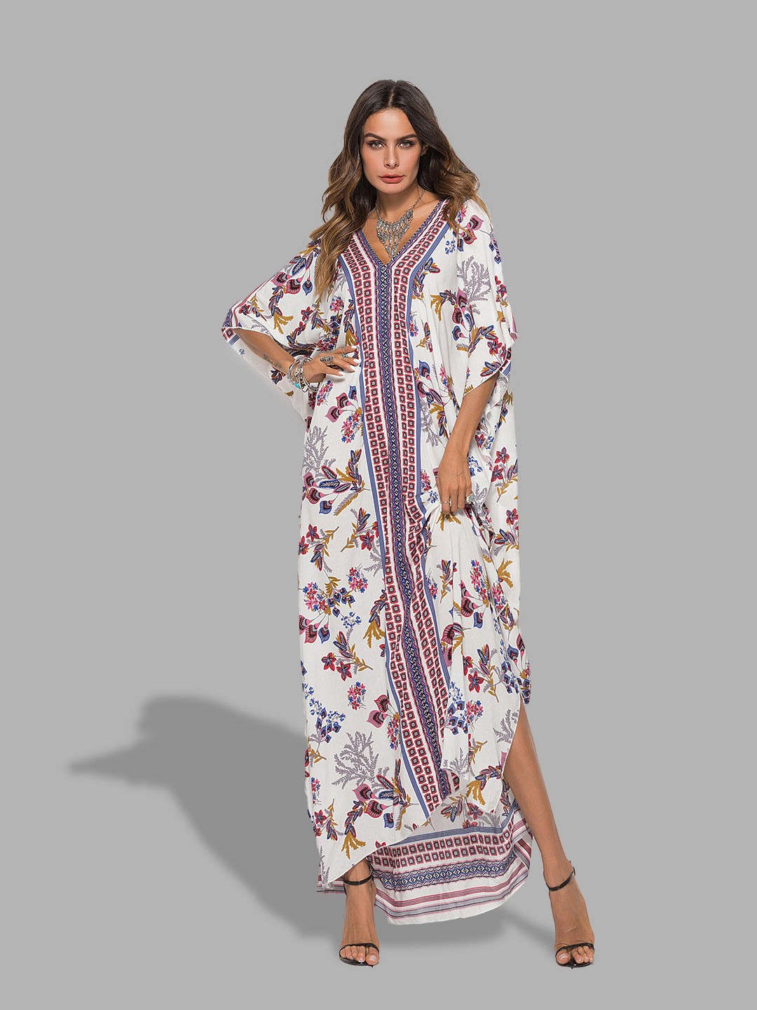 

JC Collection White & Red Floral Kaftan Maxi Dress