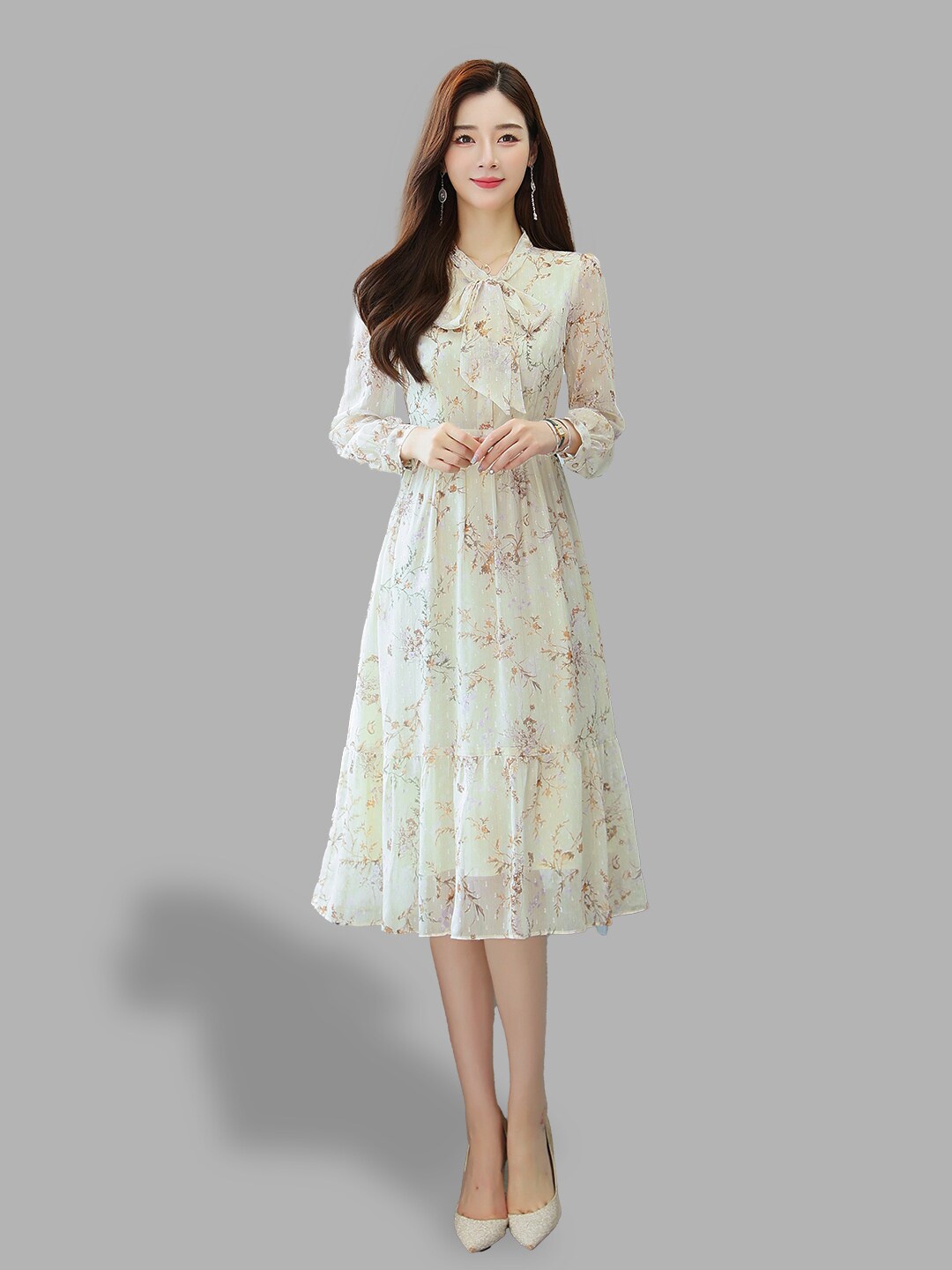 

JC Collection Women Off White Floral A-Line Midi Dress
