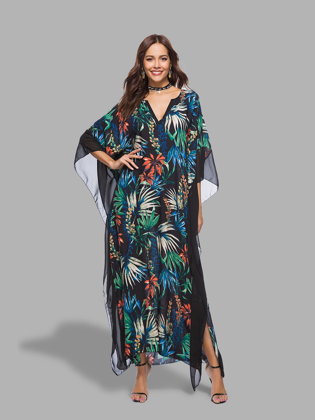 

JC Collection Black Tropical Kaftan Maxi Dress