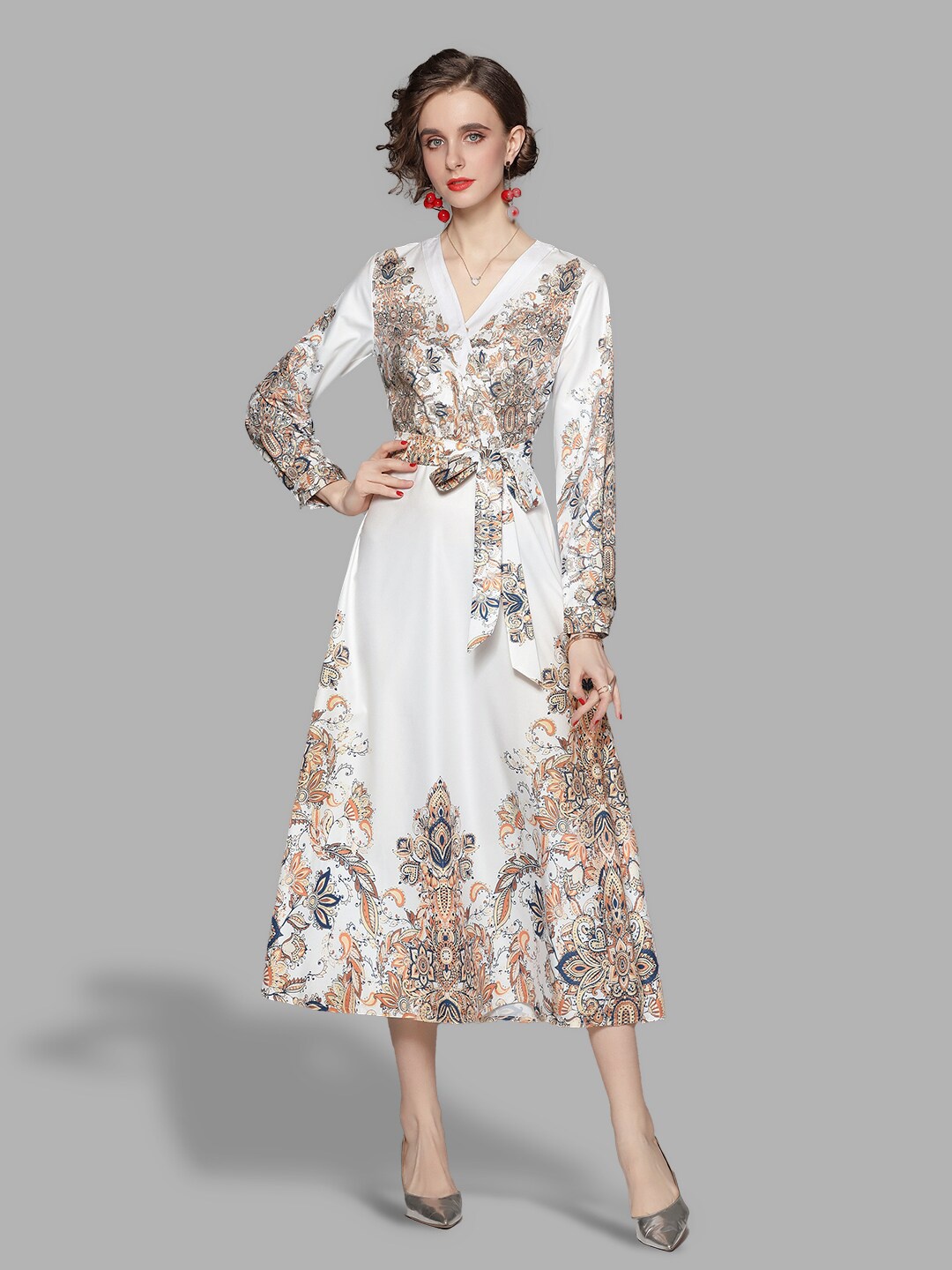

JC Collection Women White Floral Midi Dress