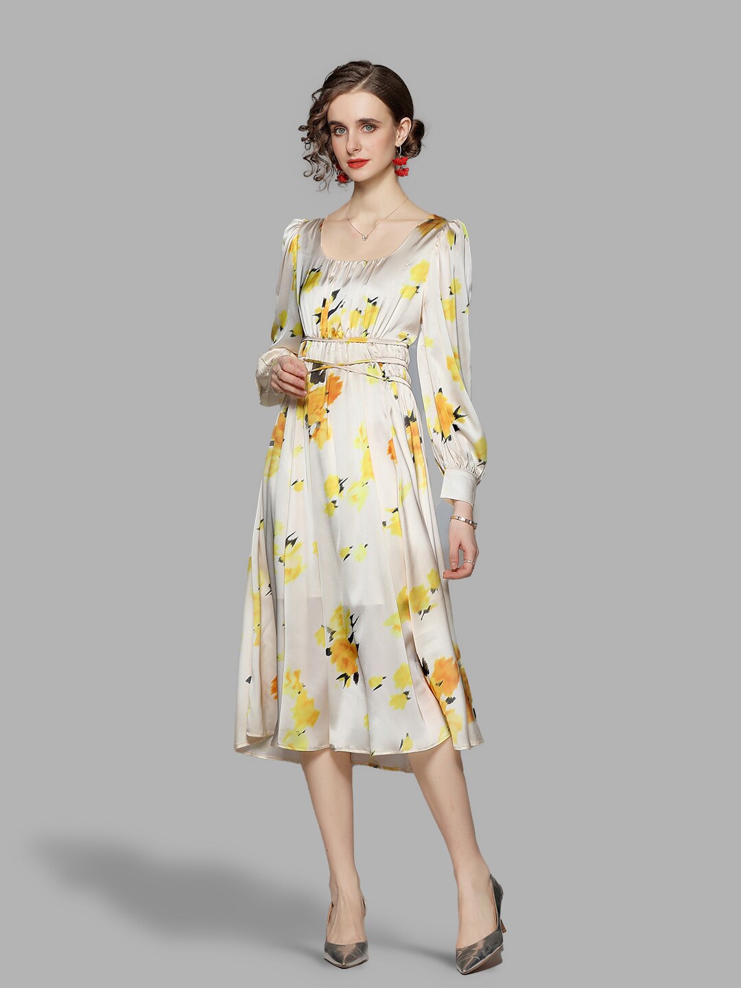 

JC Collection White & Yellow Floral Midi Dress