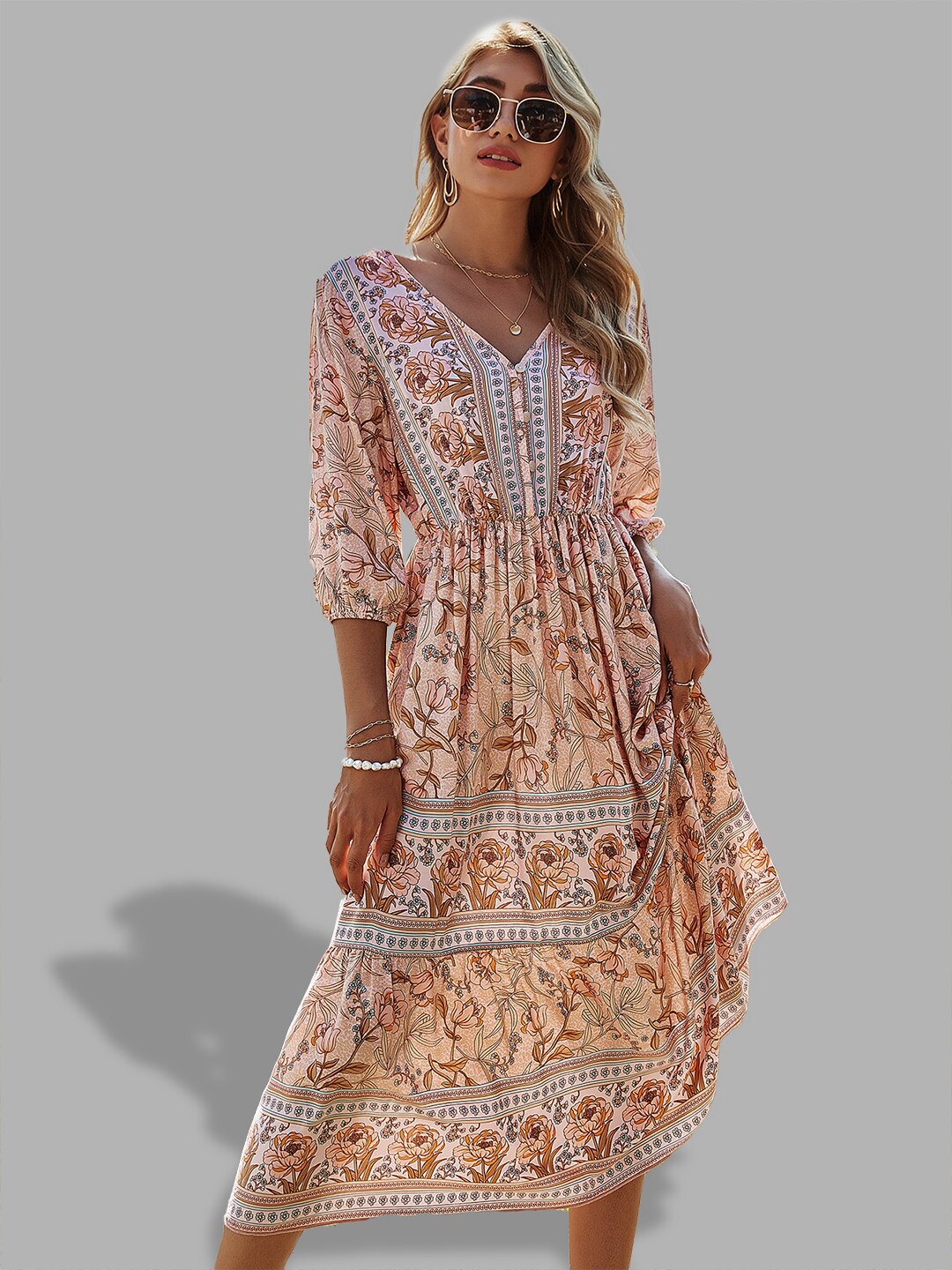 

JC Collection Women Pink Ethnic Motifs Midi Dress