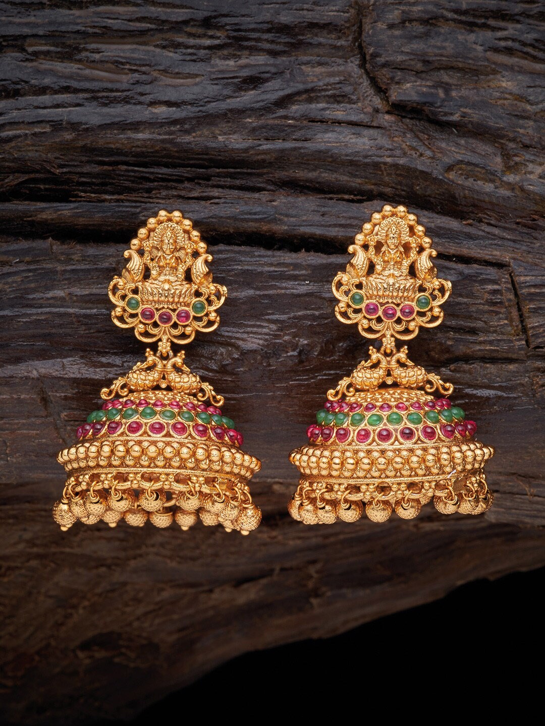 

Kushal's Fashion Jewellery Red Gold Plated Dome Shaped Jhumkas Earrings