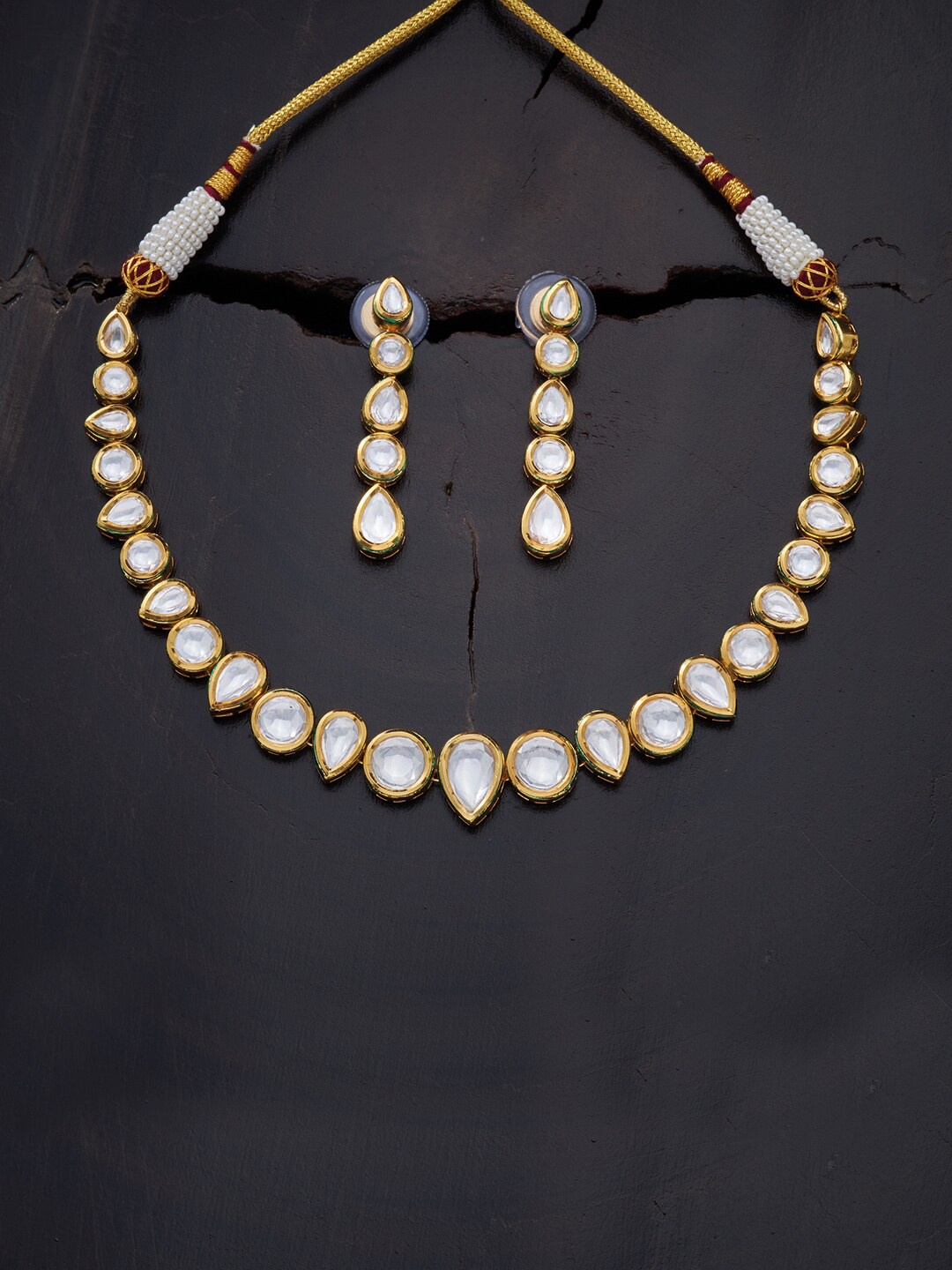 

Kushal's Fashion Jewellery Women White & Gold plated Kundan Necklace Set