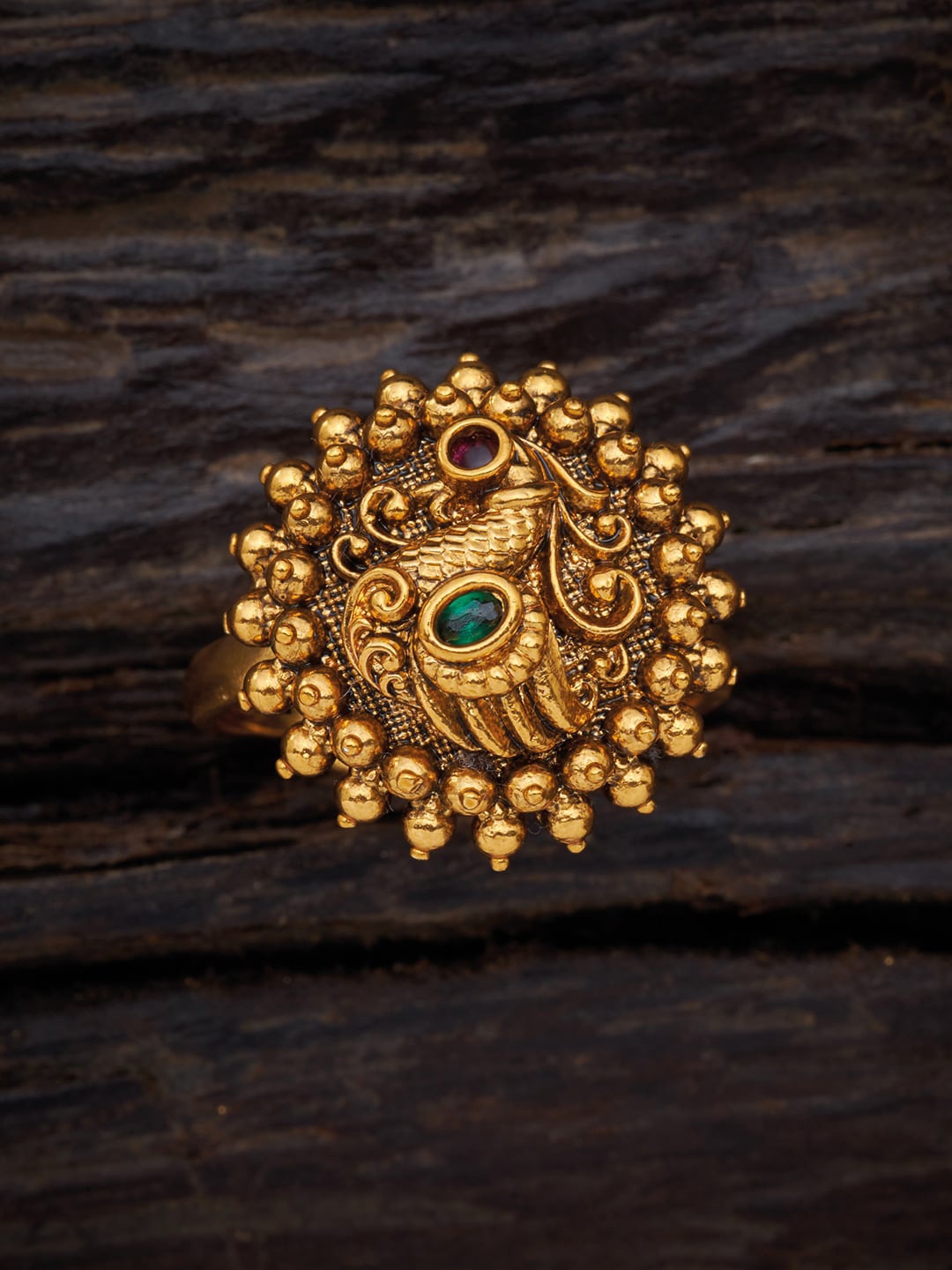 

Kushal's Fashion Jewellery Gold-Plated Red & Green Stone-Studded Finger Ring