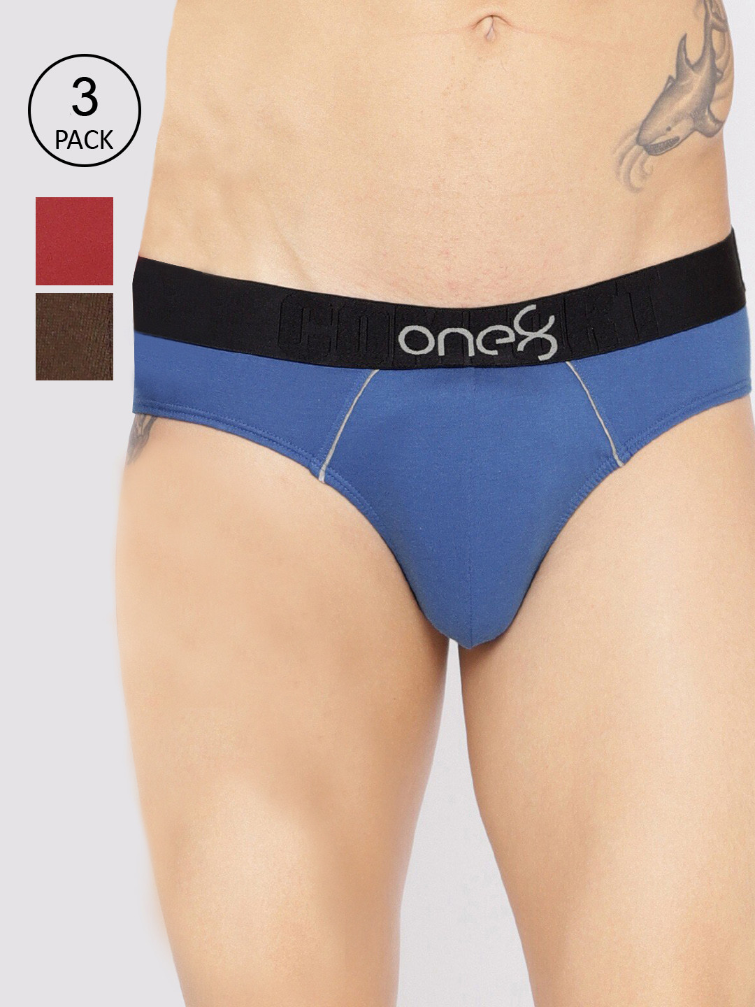 

one8 by Virat Kohli Men Pack Of 3 Solid Premium Cotton Low-Rise Basic Briefs 102-PO3, Blue