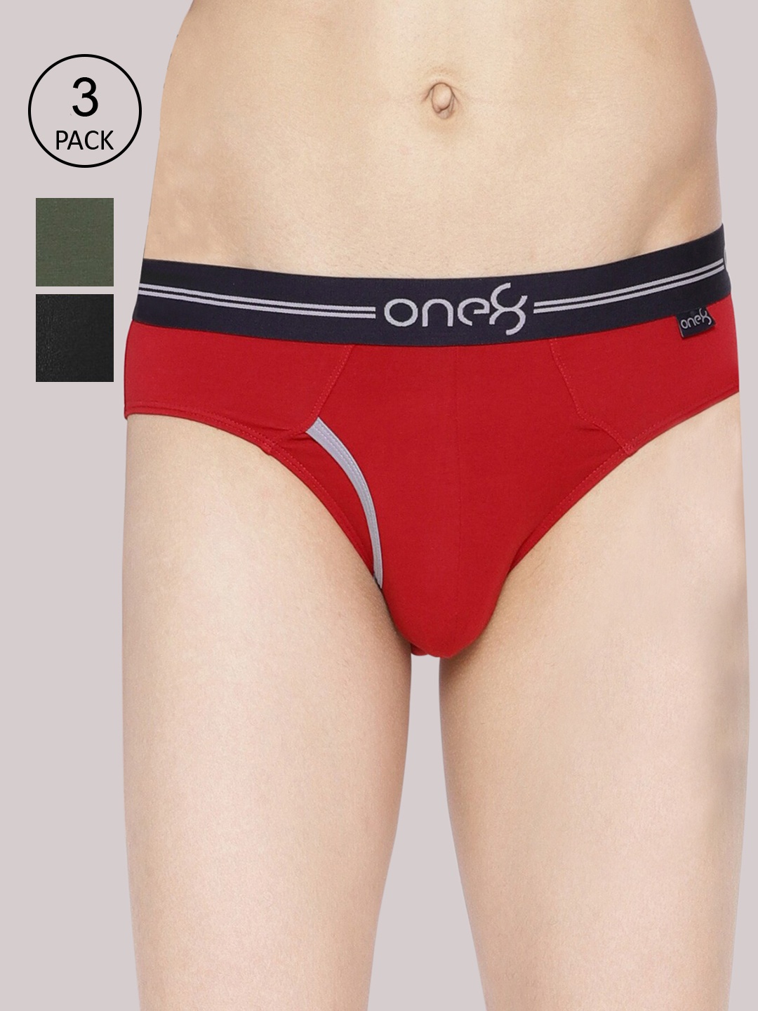 

one8 by Virat Kohli Men Pack Of 3 Solid Cotton Low-Rise Stretch Briefs -205L1, Red
