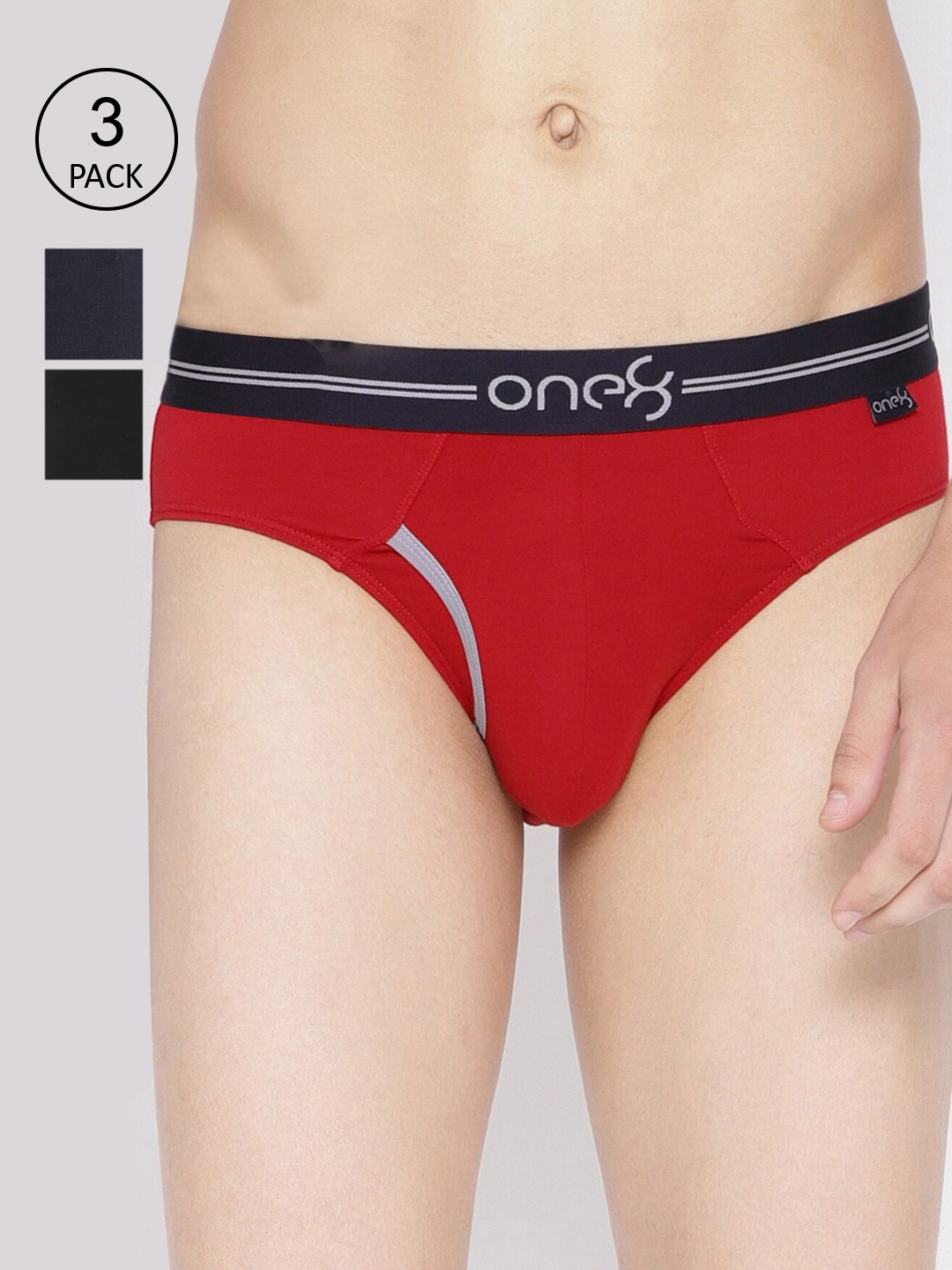 

one8 by Virat Kohli Pack Of 3 Solid Premium Cotton Stretch Briefs, Red