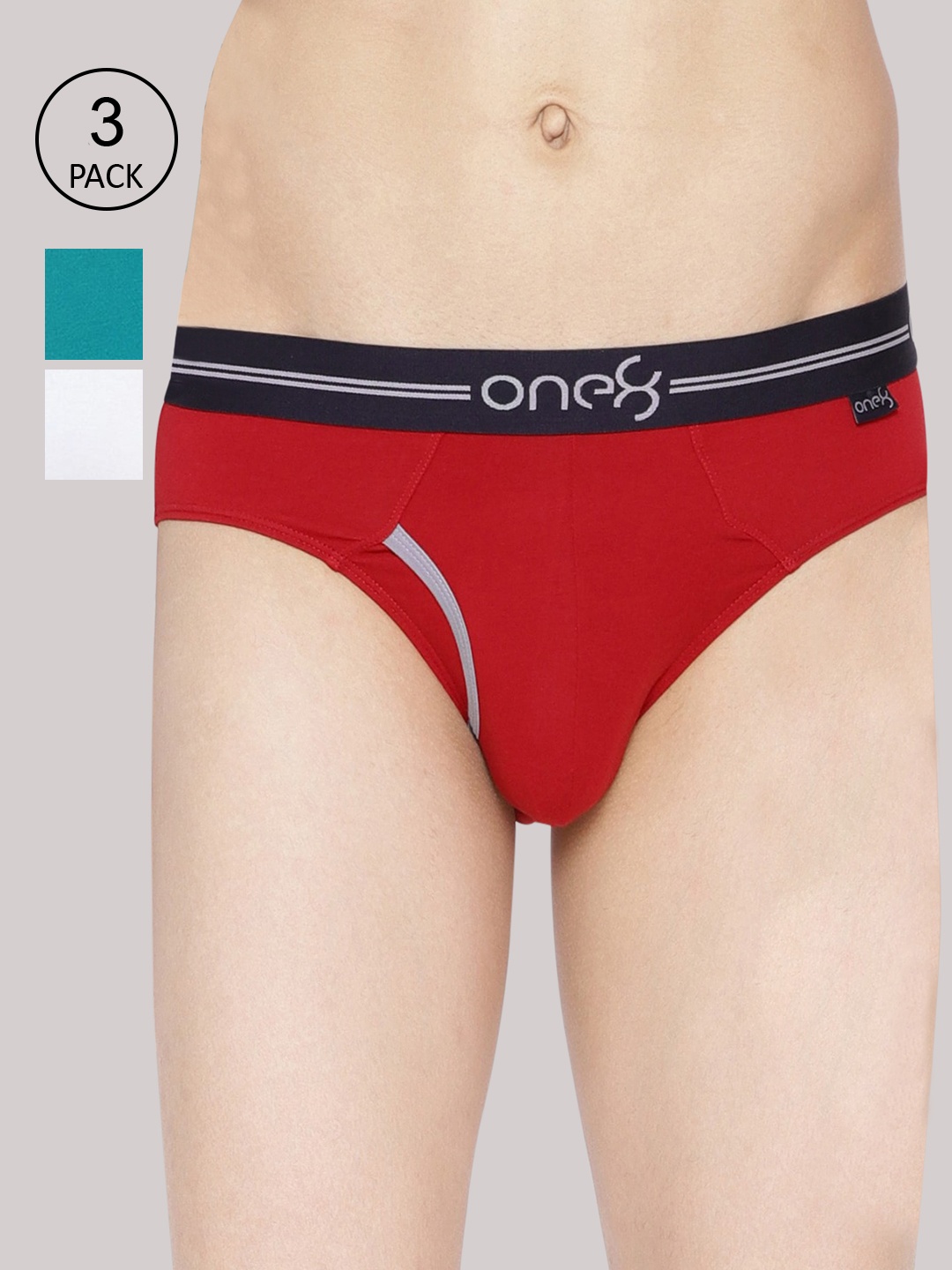 

one8 by Virat Kohli Pack Of 3 Solid Premium Cotton Stretch Briefs, Red