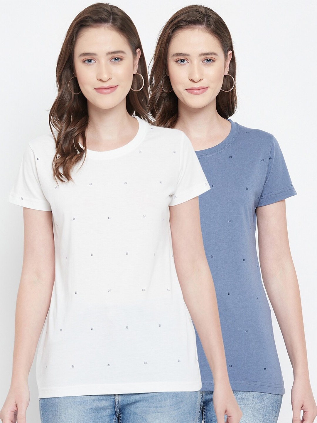 

Okane Women White & Blue 2 T-shirt