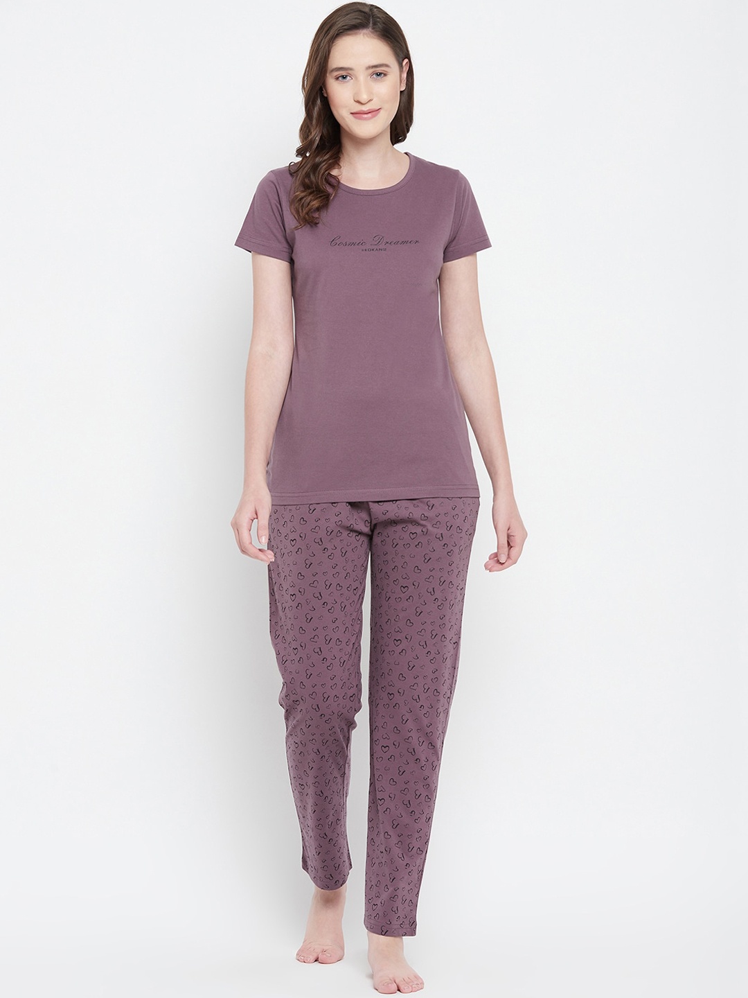 

Okane Women Purple & Black Printed Night suit