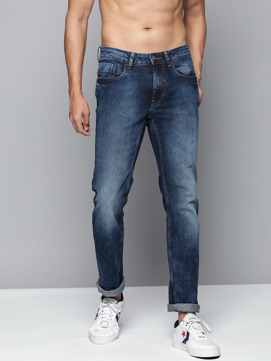 

Flying Machine Men Blue Michael Slim Tapered Fit Heavy Fade Stretchable Jeans
