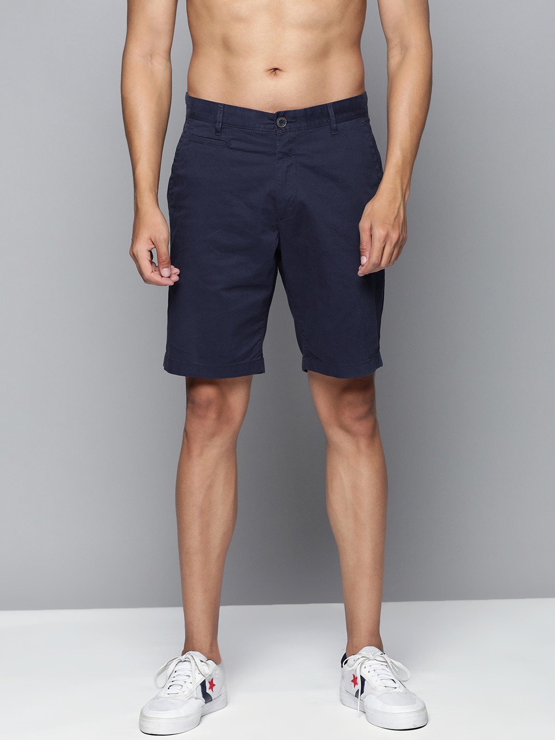 

Flying Machine Men Navy Blue Solid Above Knee Slim Fit Chino Shorts