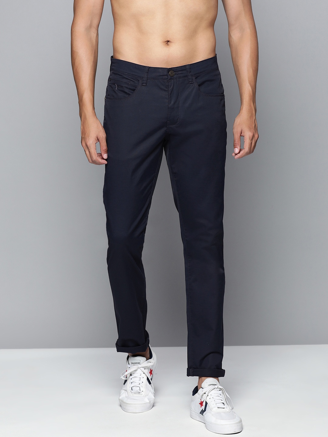 

Flying Machine Men Navy Blue Slim Fit Trousers
