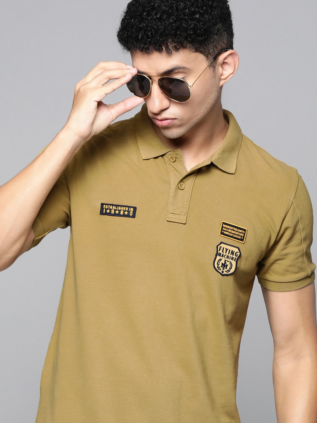 

Flying Machine Men Green & Black Brand Logo Printed Pure Cotton Slim Fit T-shirt