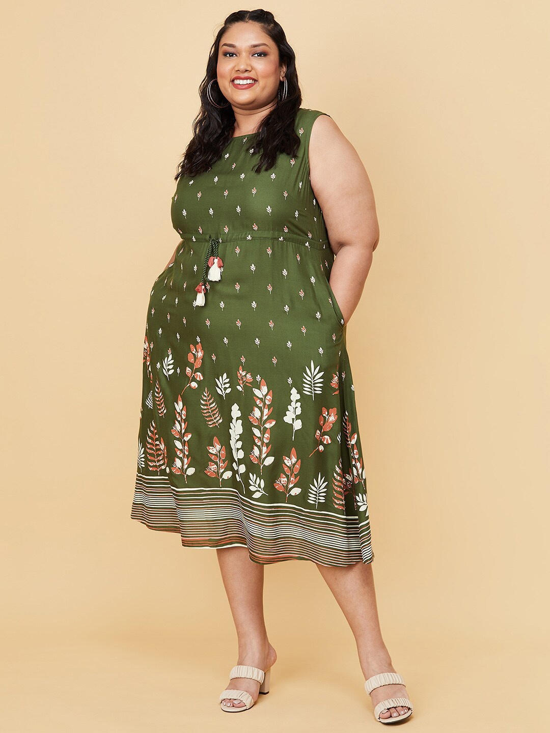 

max Women Plus Size Green Floral A-Line Dress